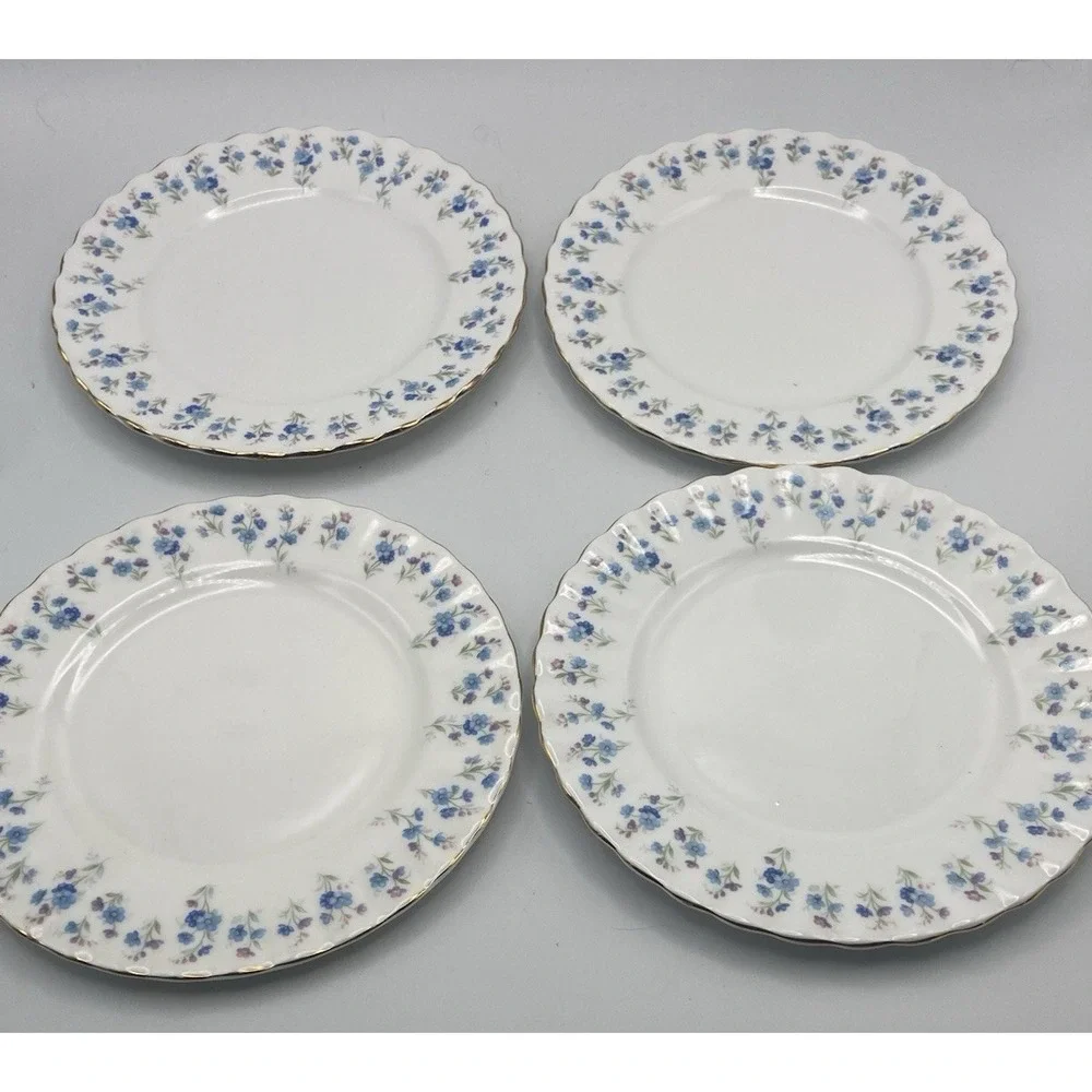 Royal‎ Albert Memory Lane 4 Bread Appetizer Plates Blue Flowers Cottagecore